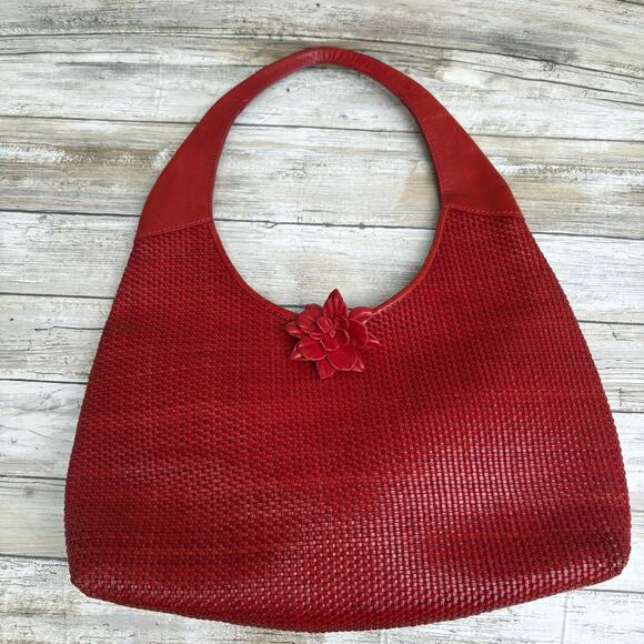 Paolo Masi Y2K Purse Hobo Bag Red Leather Woven Flower Boho Hippie Festival - Picture 15 of 16